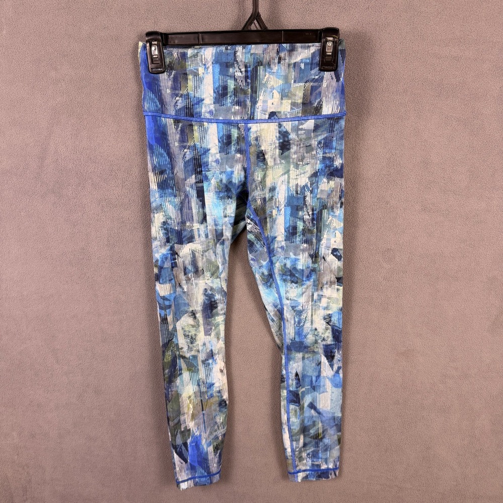Lululemon Leggings Women 6 Blue Abstract Glitch Print Activewear